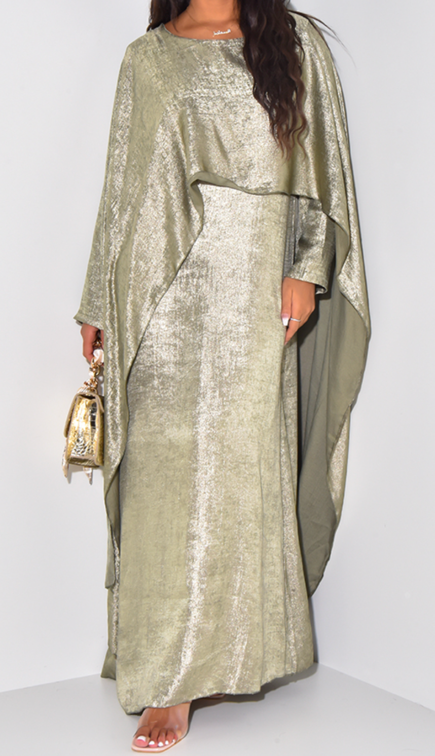 METALLIC CAPE DRESS